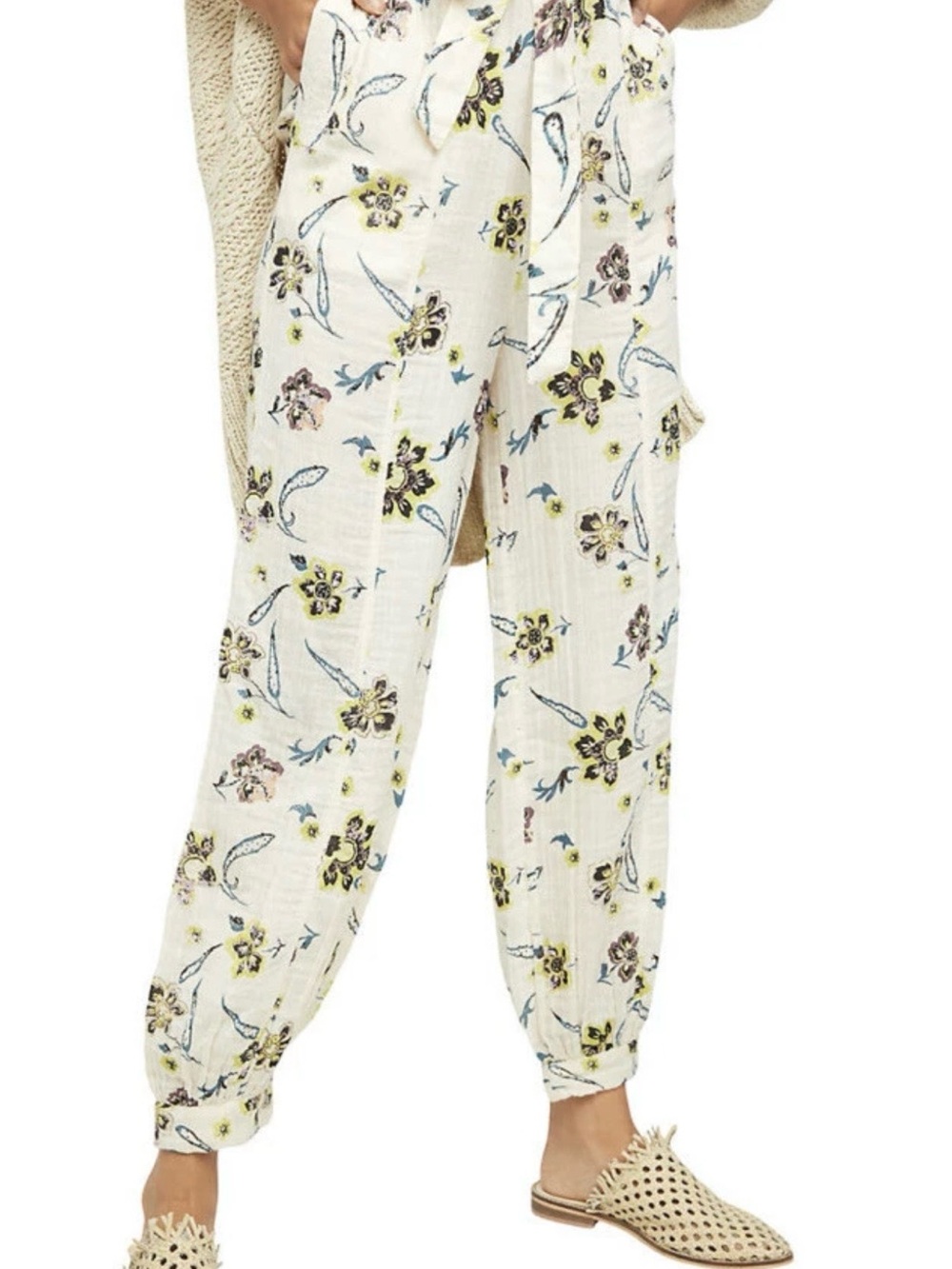 Free People Cream Floral Drawstring Joggers - Picture 3 of 5